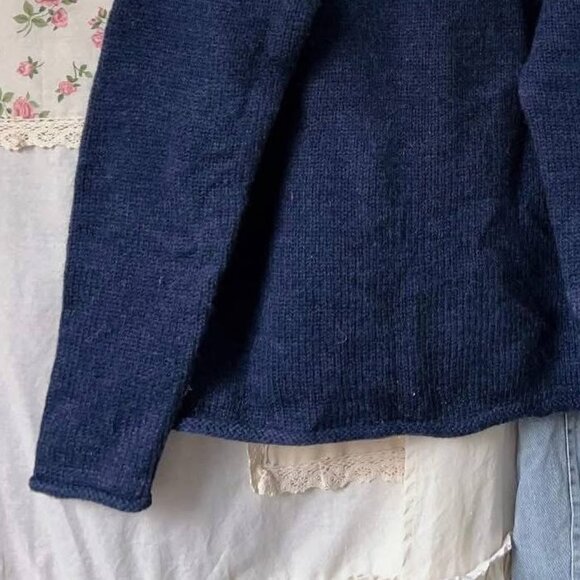 Navy Knit Sweater Classic Crewneck Pullover - Picture 3 of 3